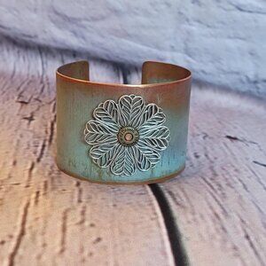 Boho Copper Cuff Bracelet with Floral Detail